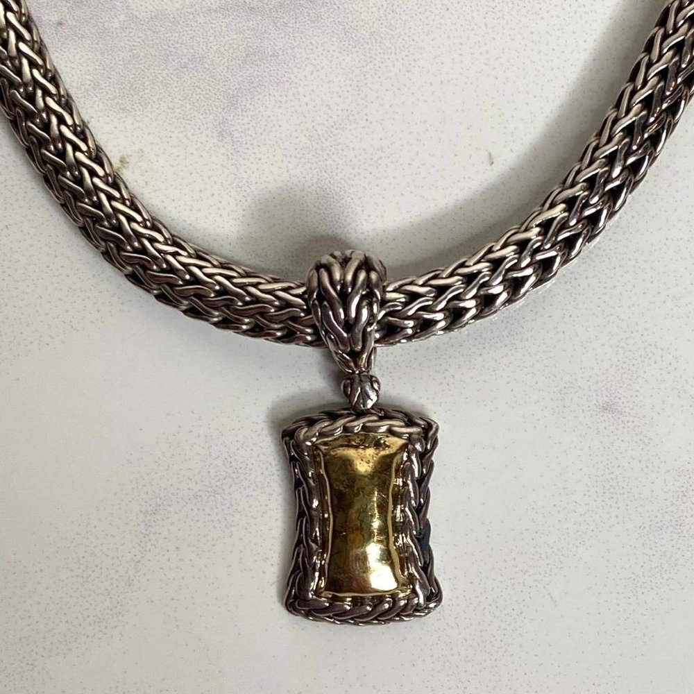 John Hardy 925 Sterling Silver & 22k Gold PALU Pendant Necklace 18" Wheat Chain - Picture 8 of 12